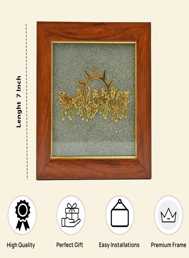 HindCraft Seven Horses Pyrite Frame - Vastu Wall & Table Decor | Raw Pyrite Stone with 7 Horse Design | Home Office Showpiece | Diwali & Housewarming Gift | 7x7 Inch - Image 2
